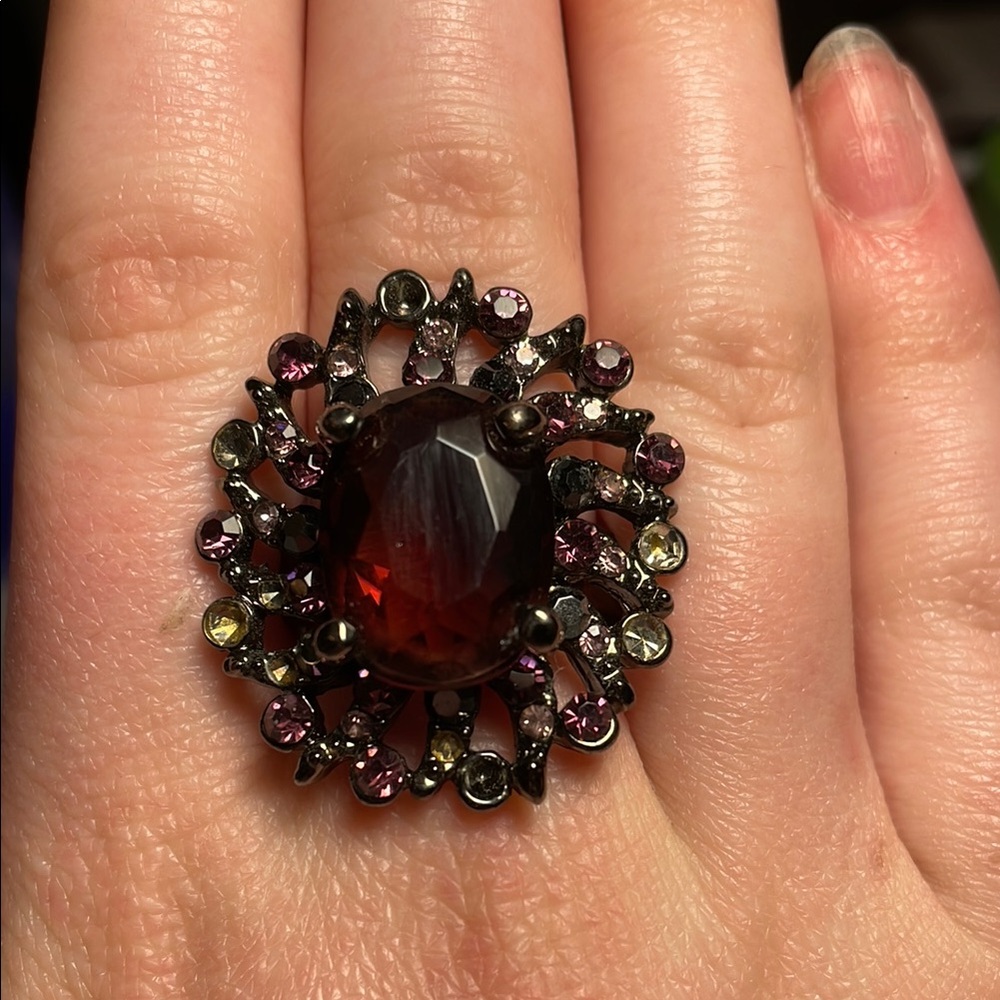 Vintage Elegant Garnet and Crystal Ring